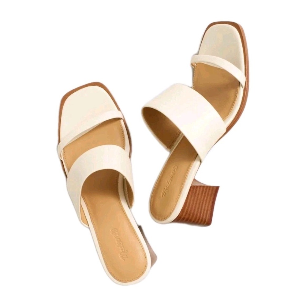 Madewell Wms The Kaitlin Sandal Mules Ecru Leather Block Heel Size 9M $138 NEW!